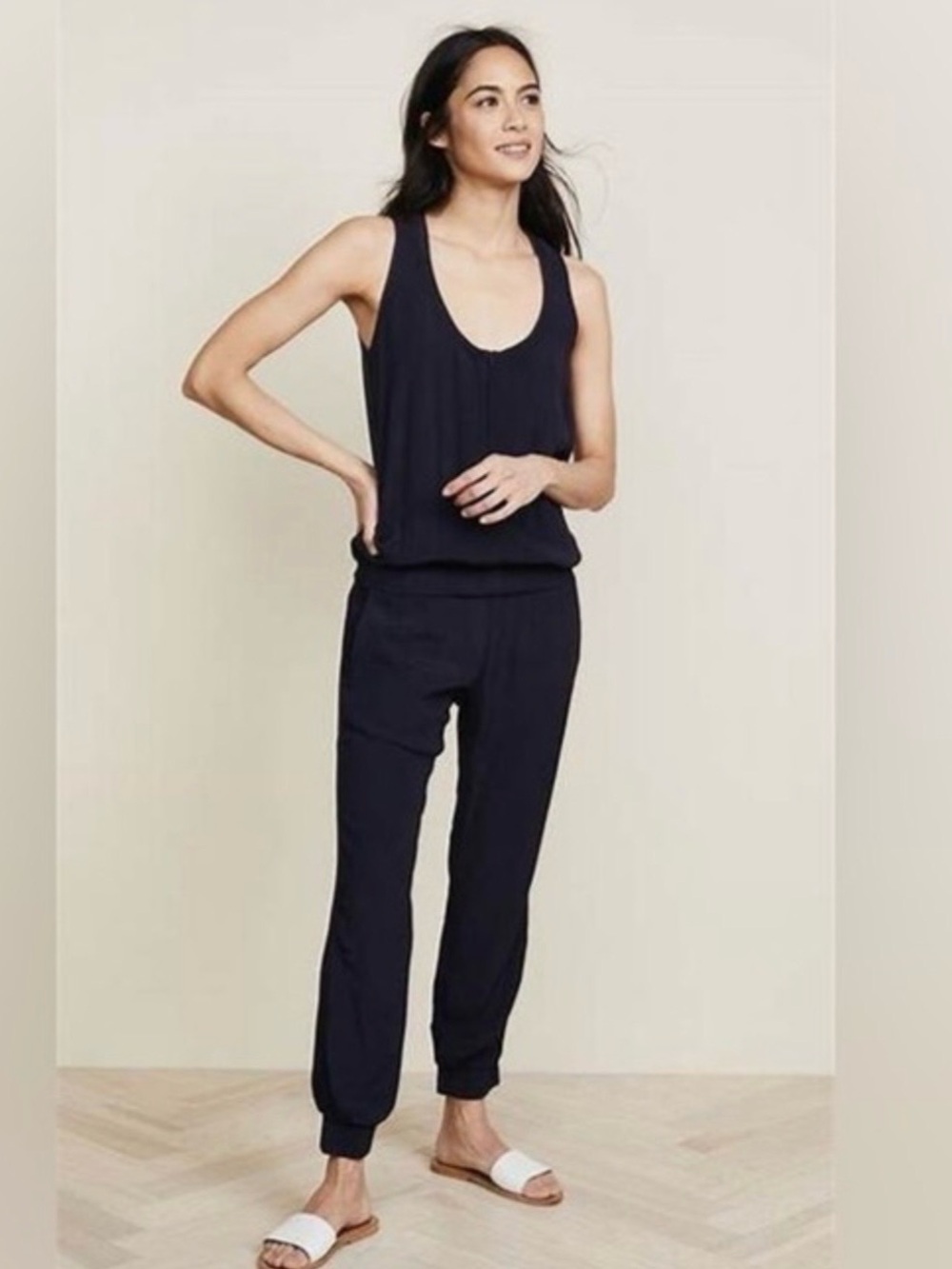Monrow Black Scoop-Neck Sleeveless Jumpsuit